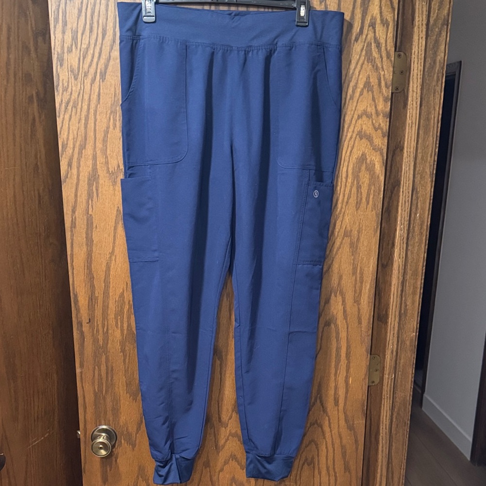 Women's Navy Scrub Jogger Pants with Side Pockets Luxe Supreme by Allheart